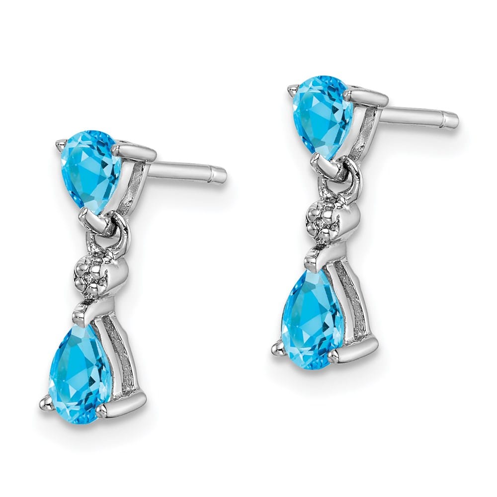 Sterling Silver Blue Topaz and Diamond Post 14 x 4 mm Earrings, view 2 of 4