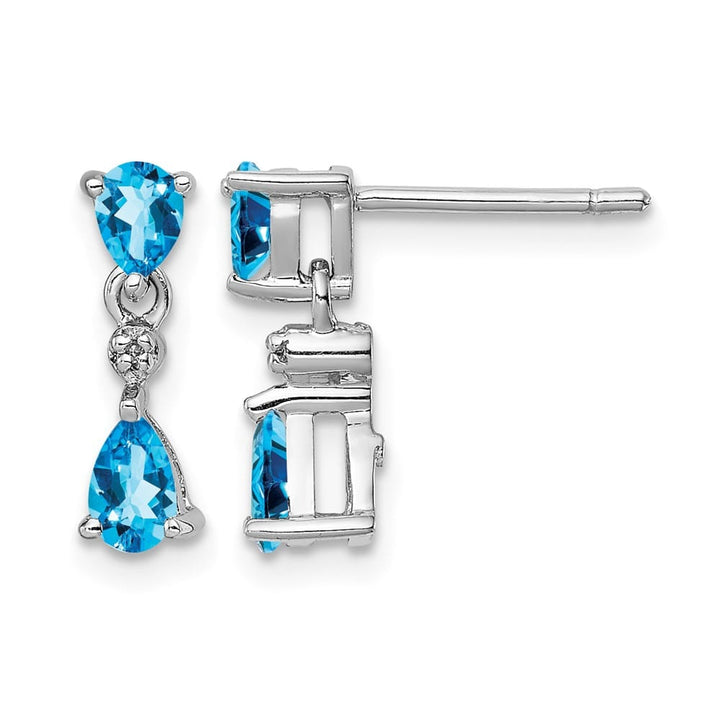 Sterling Silver Blue Topaz and Diamond Post 14 x 4 mm Earrings, view 1 of 4