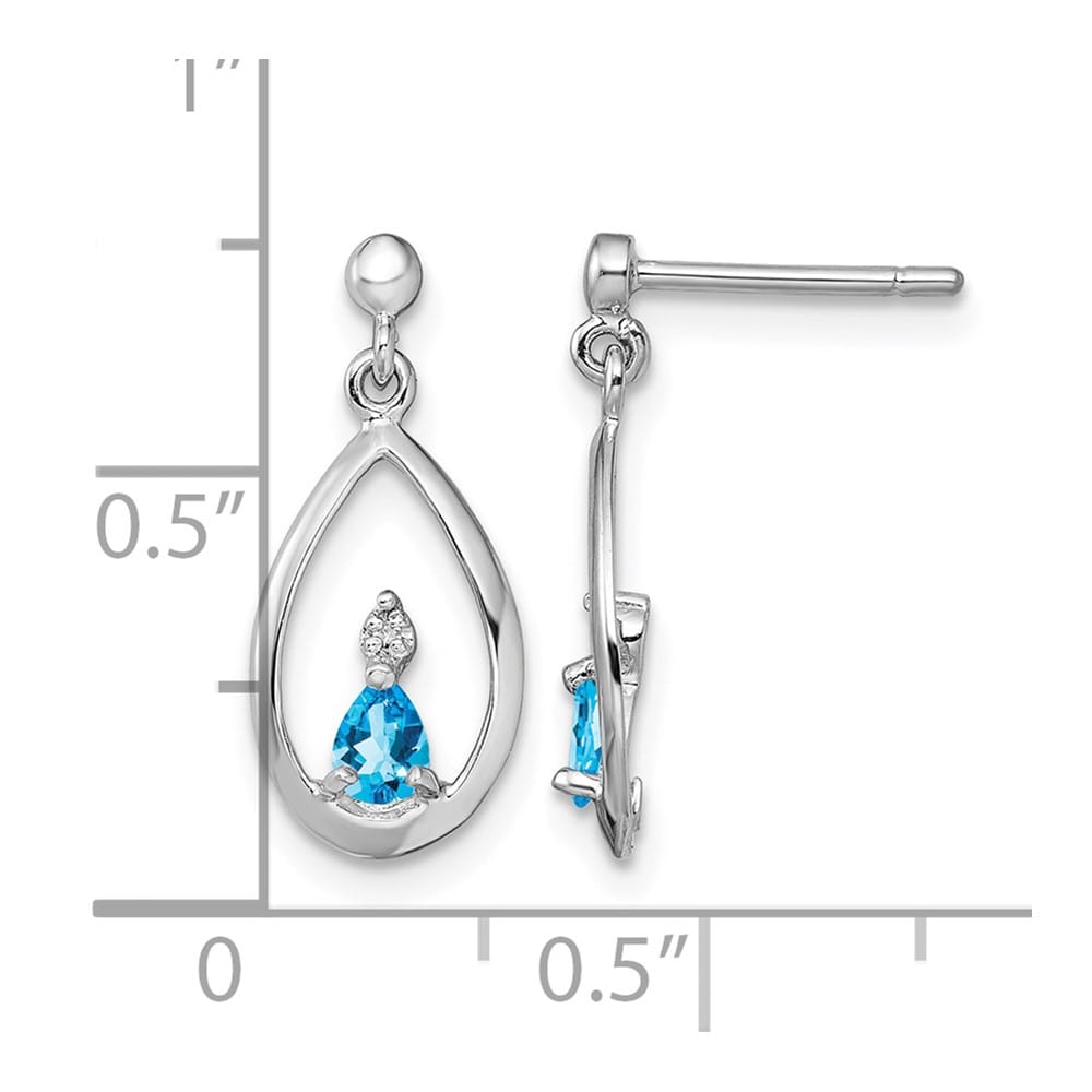 Sterling Silver Blue Topaz and Diamond Post 19 x 8 mm Earrings, view 4 of 4
