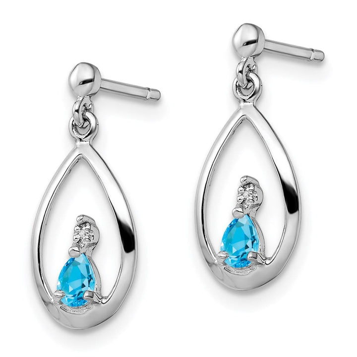 Sterling Silver Blue Topaz and Diamond Post 19 x 8 mm Earrings, view 2 of 4