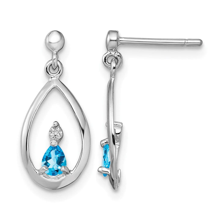 Sterling Silver Blue Topaz and Diamond Post 19 x 8 mm Earrings, view 1 of 4