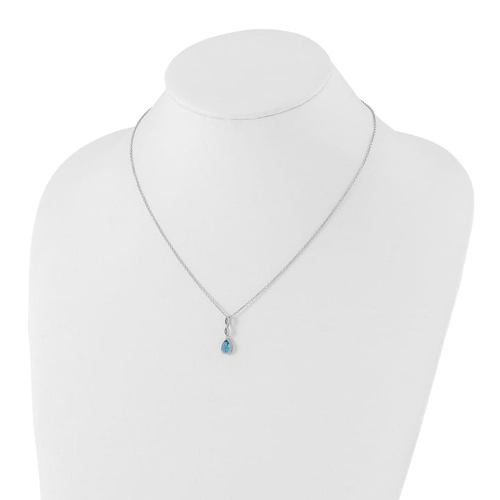 Sterling Silver Blue Topaz and Diamond Teardrop 18 inch Necklace