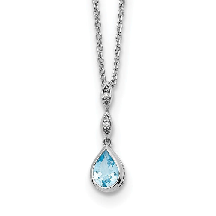 Sterling Silver Blue Topaz and Diamond Teardrop 18 inch Necklace