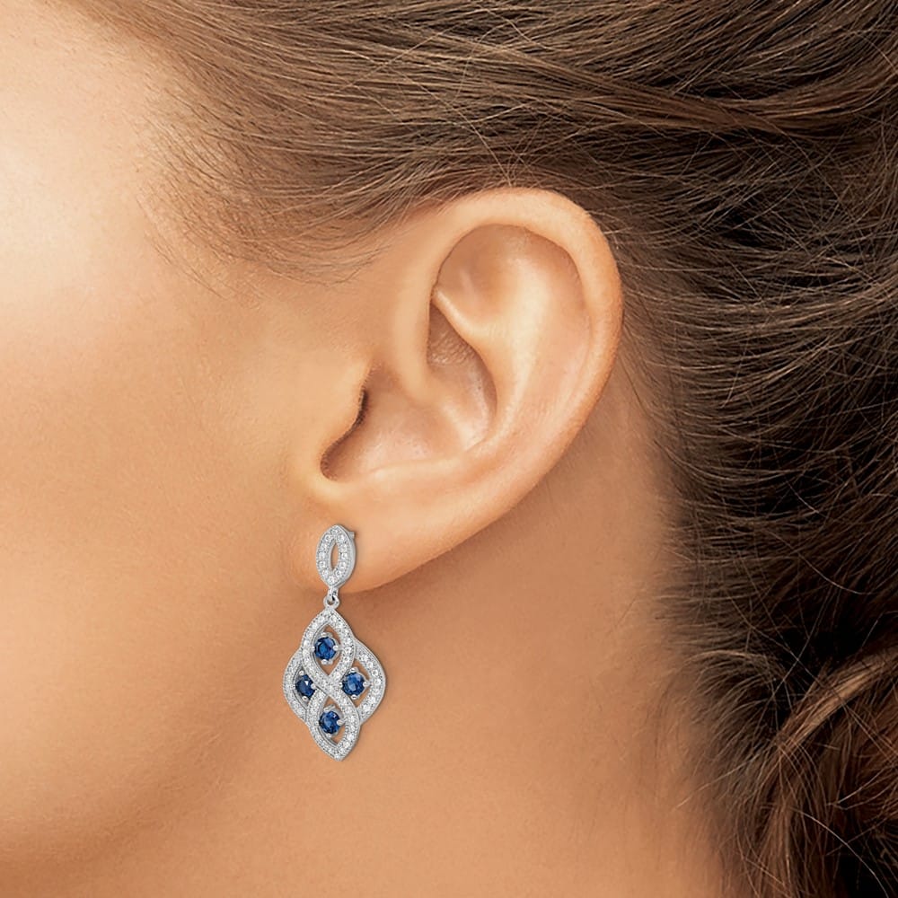 Sterling Silver Brilliant Embers 128 Blue White CZ Dangle Earrings, view 3 of 4
