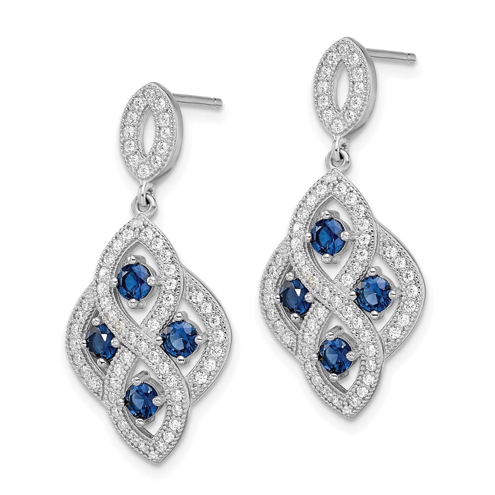 Sterling Silver Brilliant Embers 128 Blue White CZ Dangle Earrings, view 2 of 4
