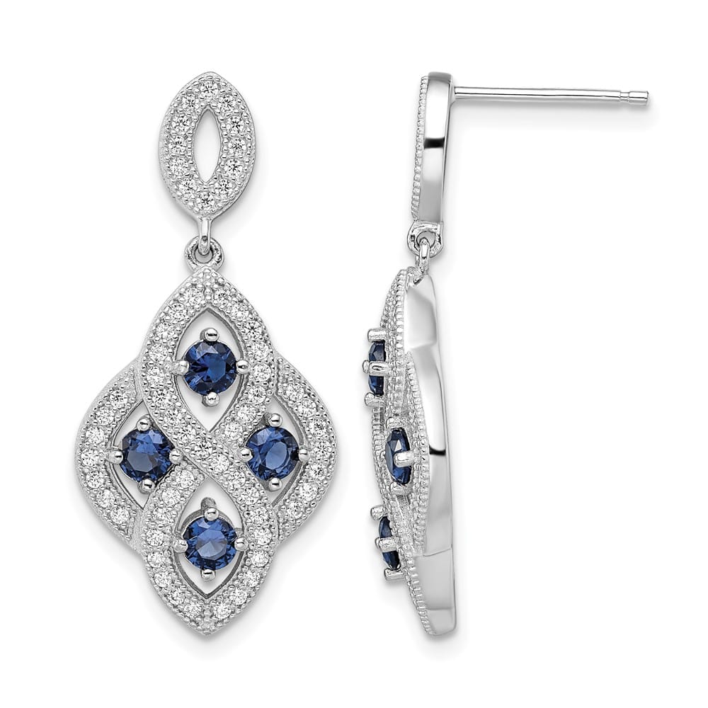 Sterling Silver Brilliant Embers 128 Blue White CZ Dangle Earrings, view 1 of 4