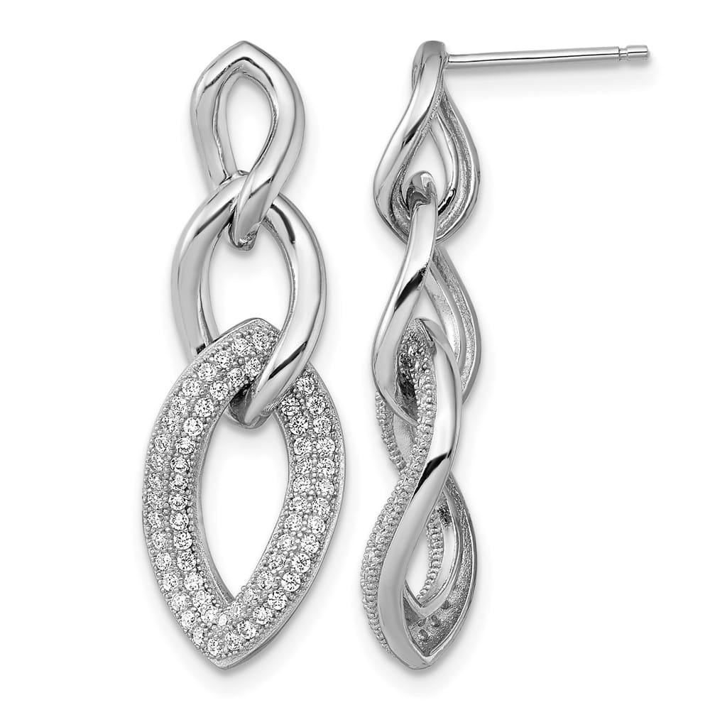 Sterling Silver Brilliant Embers 132 Pavé CZ Dangle Post Earrings, view 1 of 4