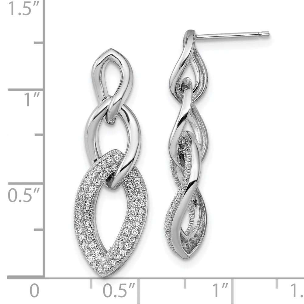 Sterling Silver Brilliant Embers 132 Pavé CZ Dangle Post Earrings, view 4 of 4