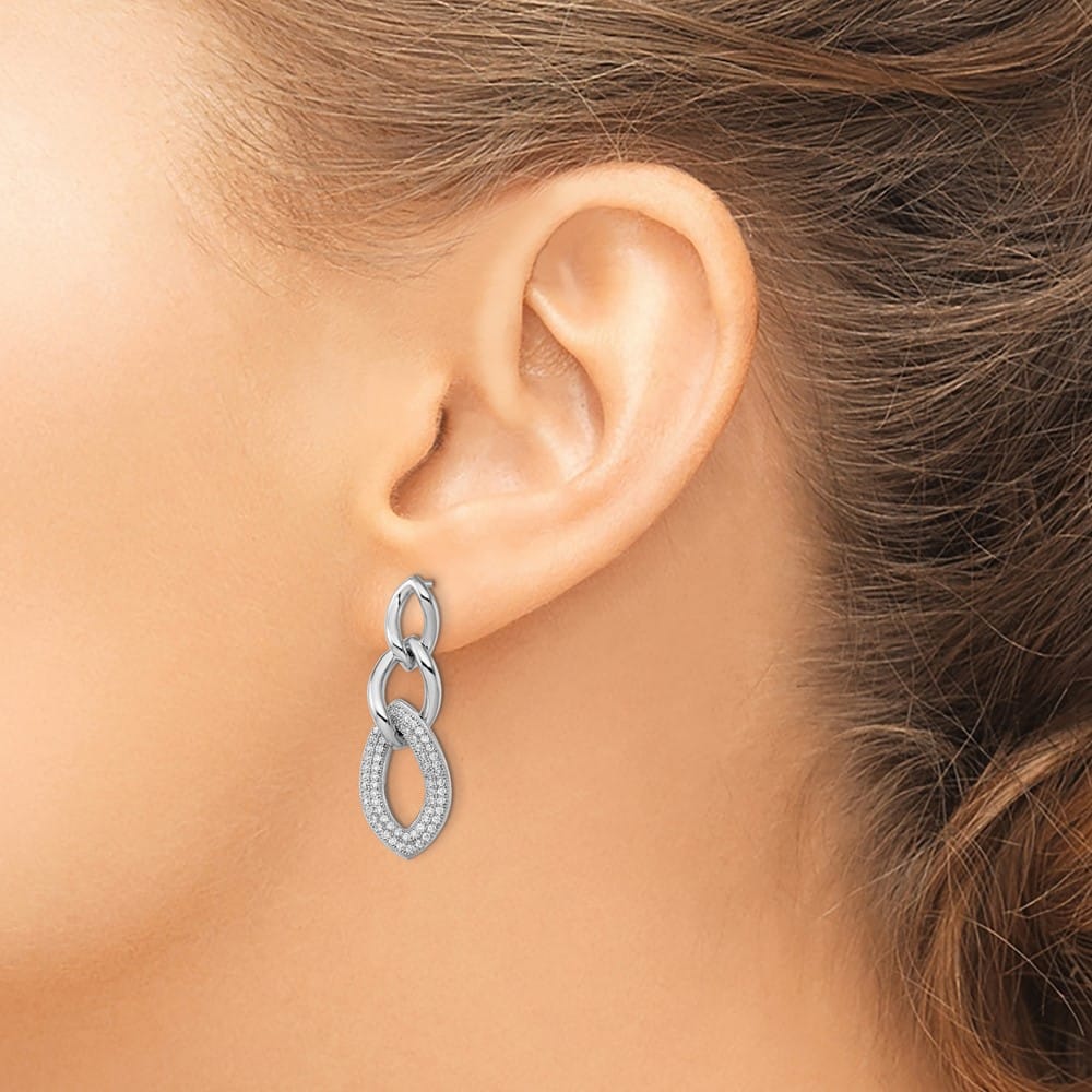Sterling Silver Brilliant Embers 132 Pavé CZ Dangle Post Earrings, view 3 of 4