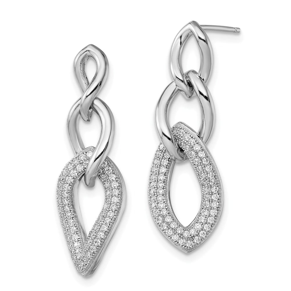 Sterling Silver Brilliant Embers 132 Pavé CZ Dangle Post Earrings, view 2 of 4