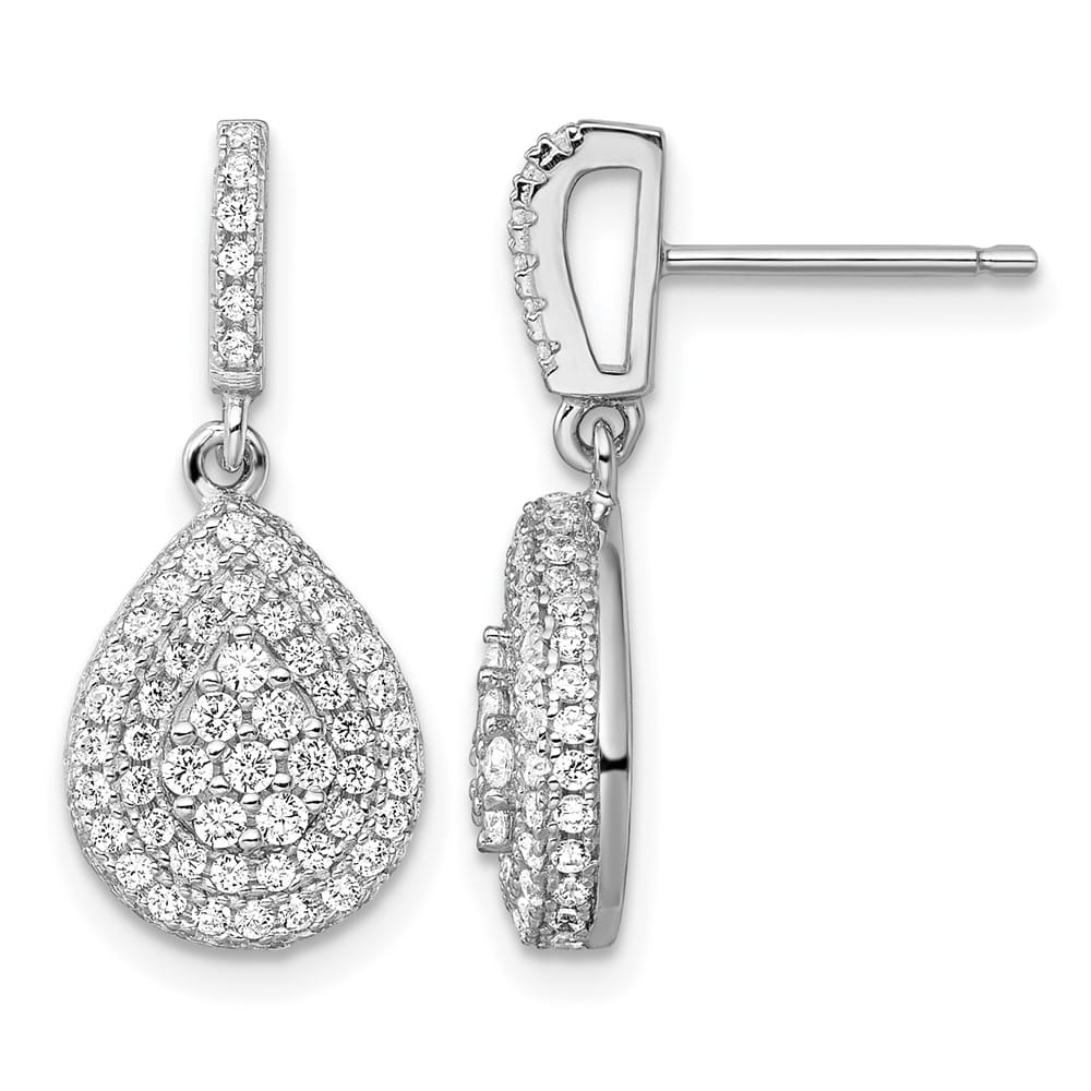 Sterling Silver Brilliant Embers 164 CZ Teardrop Dangle Post Earrings, view 1 of 4