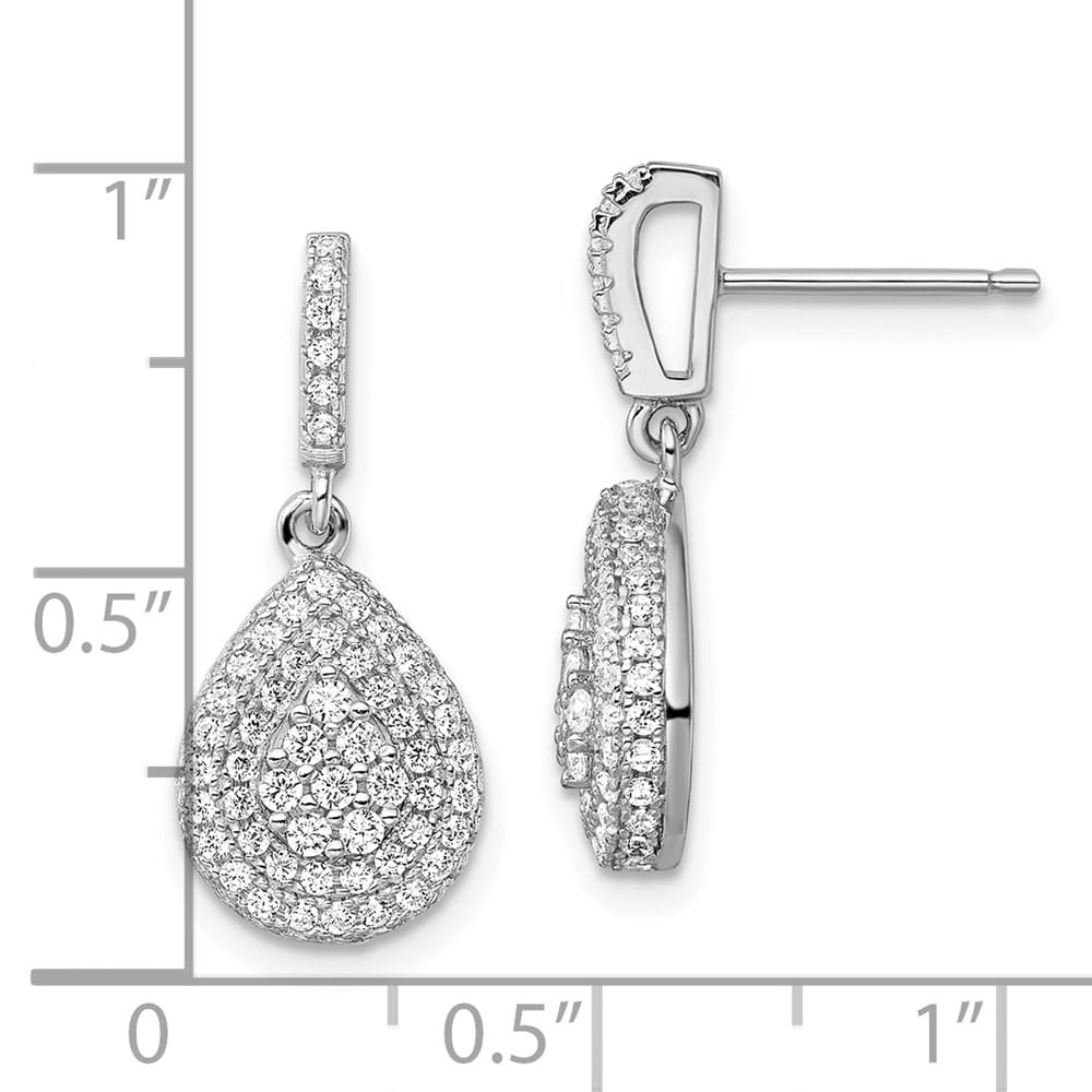 Sterling Silver Brilliant Embers 164 CZ Teardrop Dangle Post Earrings, view 4 of 4