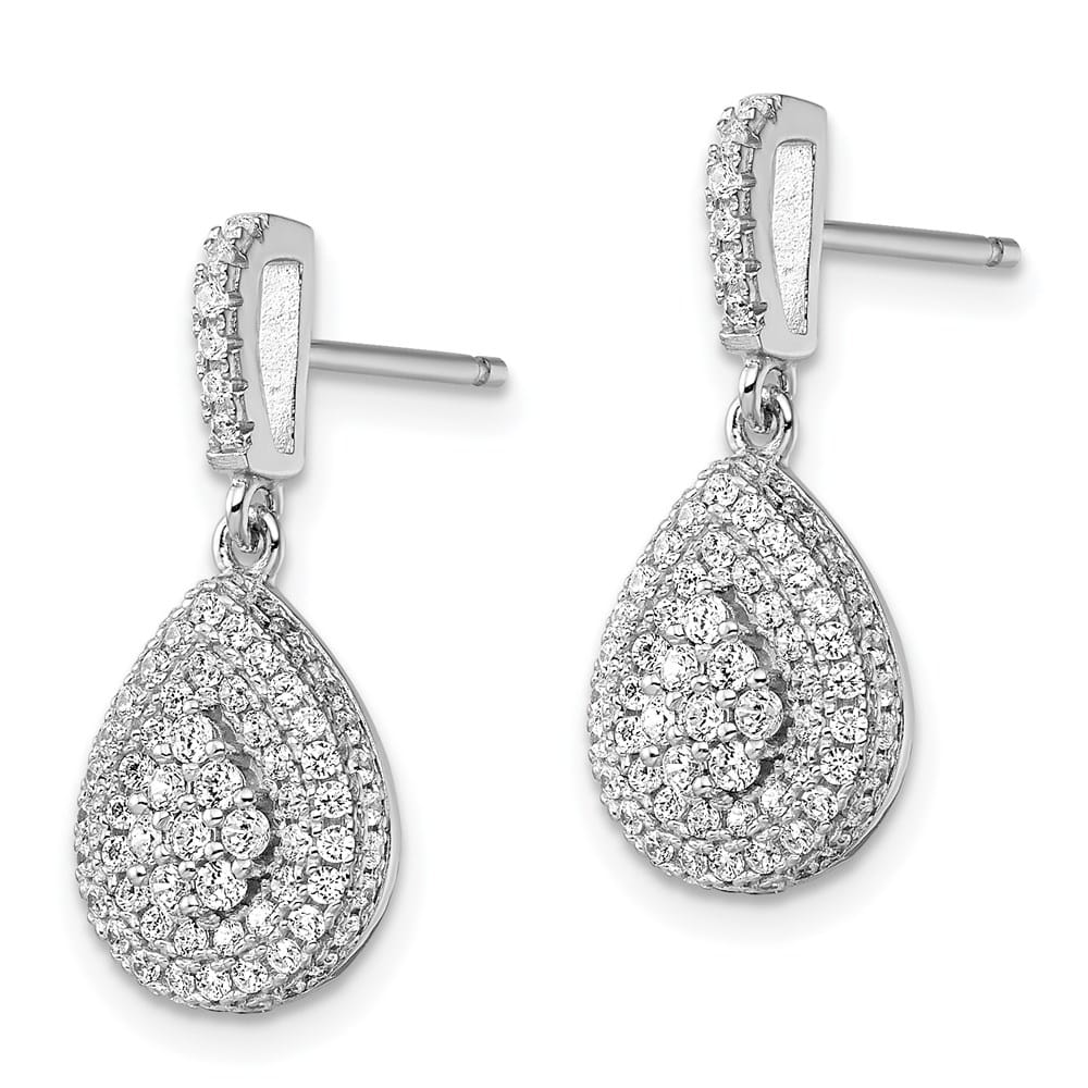 Sterling Silver Brilliant Embers 164 CZ Teardrop Dangle Post Earrings, view 2 of 4