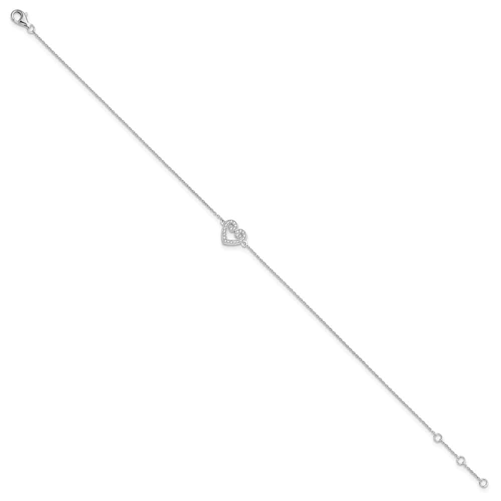 Sterling Silver Brilliant Embers 23 Stone Micro Pavé CZ Heart Anklet