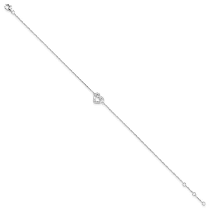 Sterling Silver Brilliant Embers 23 Stone Micro Pavé CZ Heart Anklet