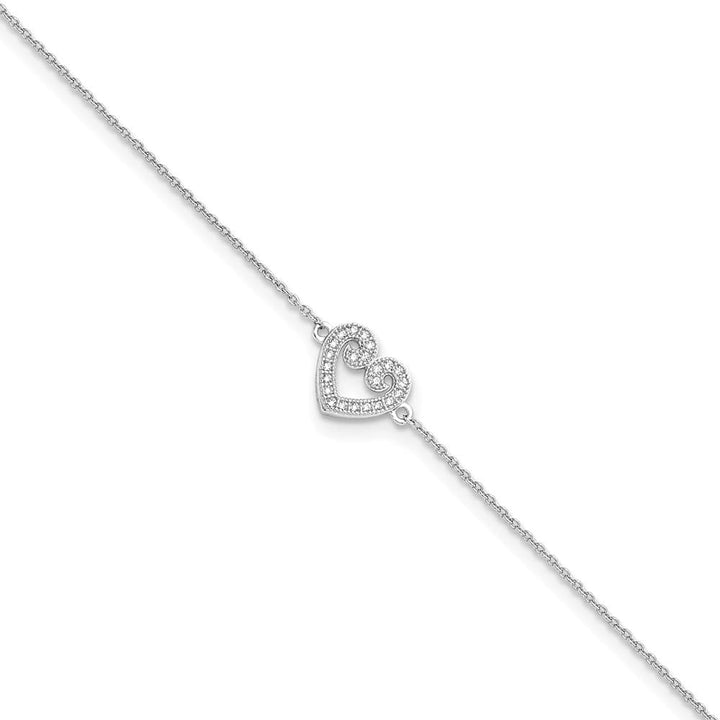 Sterling Silver Brilliant Embers 23 Stone Micro Pavé CZ Heart Anklet