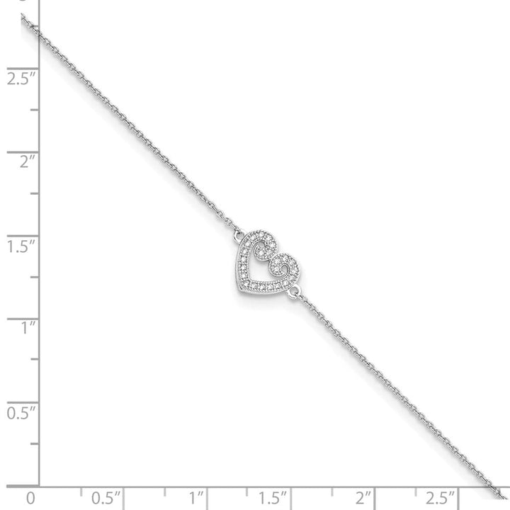 Sterling Silver Brilliant Embers 23 Stone Micro Pavé CZ Heart Anklet