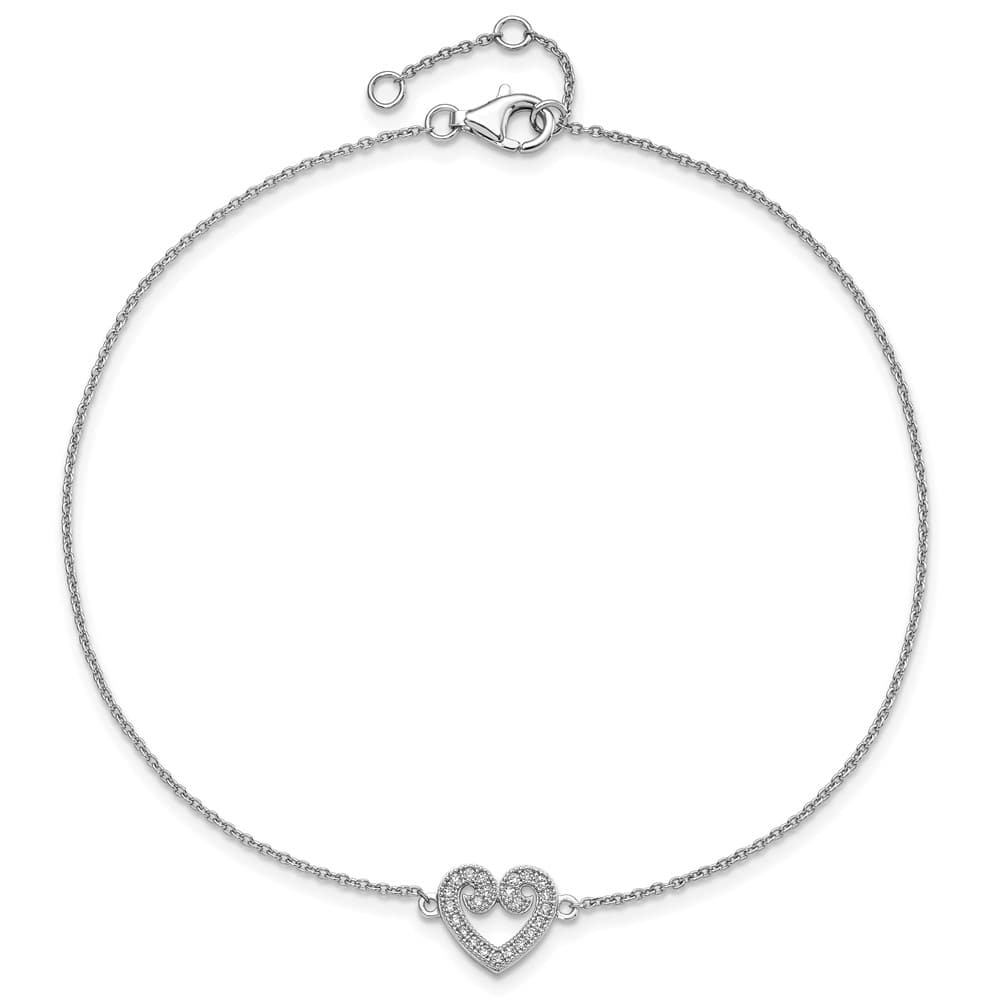 Sterling Silver Brilliant Embers 23 Stone Micro Pavé CZ Heart Anklet