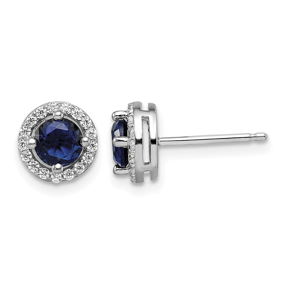 Sterling Silver Brilliant Embers 34 White and Blue Halo CZ Earrings, view 1 of 4