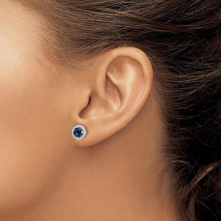Sterling Silver Brilliant Embers 34 White and Blue Halo CZ Earrings, view 3 of 4