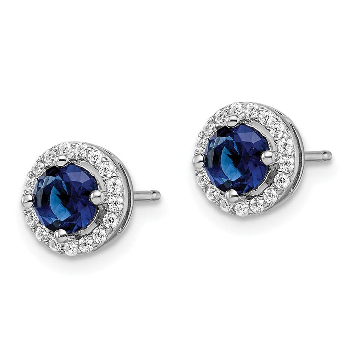 Sterling Silver Brilliant Embers 34 White and Blue Halo CZ Earrings, view 2 of 4