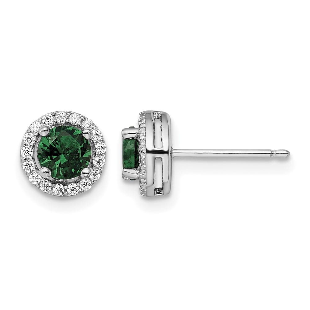 Sterling Silver Brilliant Embers 34 White and Green Halo CZ Earrings, view 1 of 5