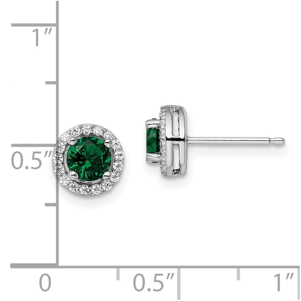 Sterling Silver Brilliant Embers 34 White and Green Halo CZ Earrings, view 4 of 5