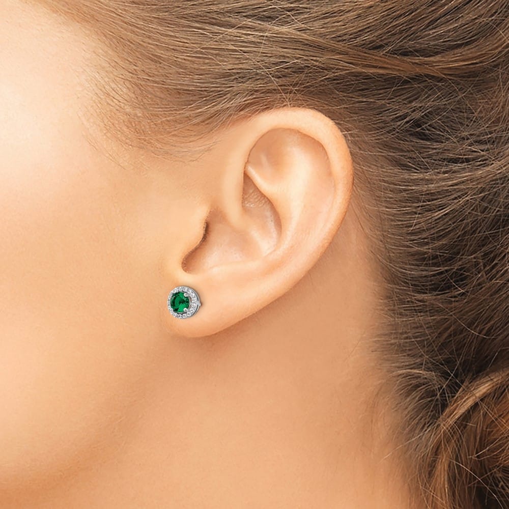 Sterling Silver Brilliant Embers 34 White and Green Halo CZ Earrings, view 3 of 5
