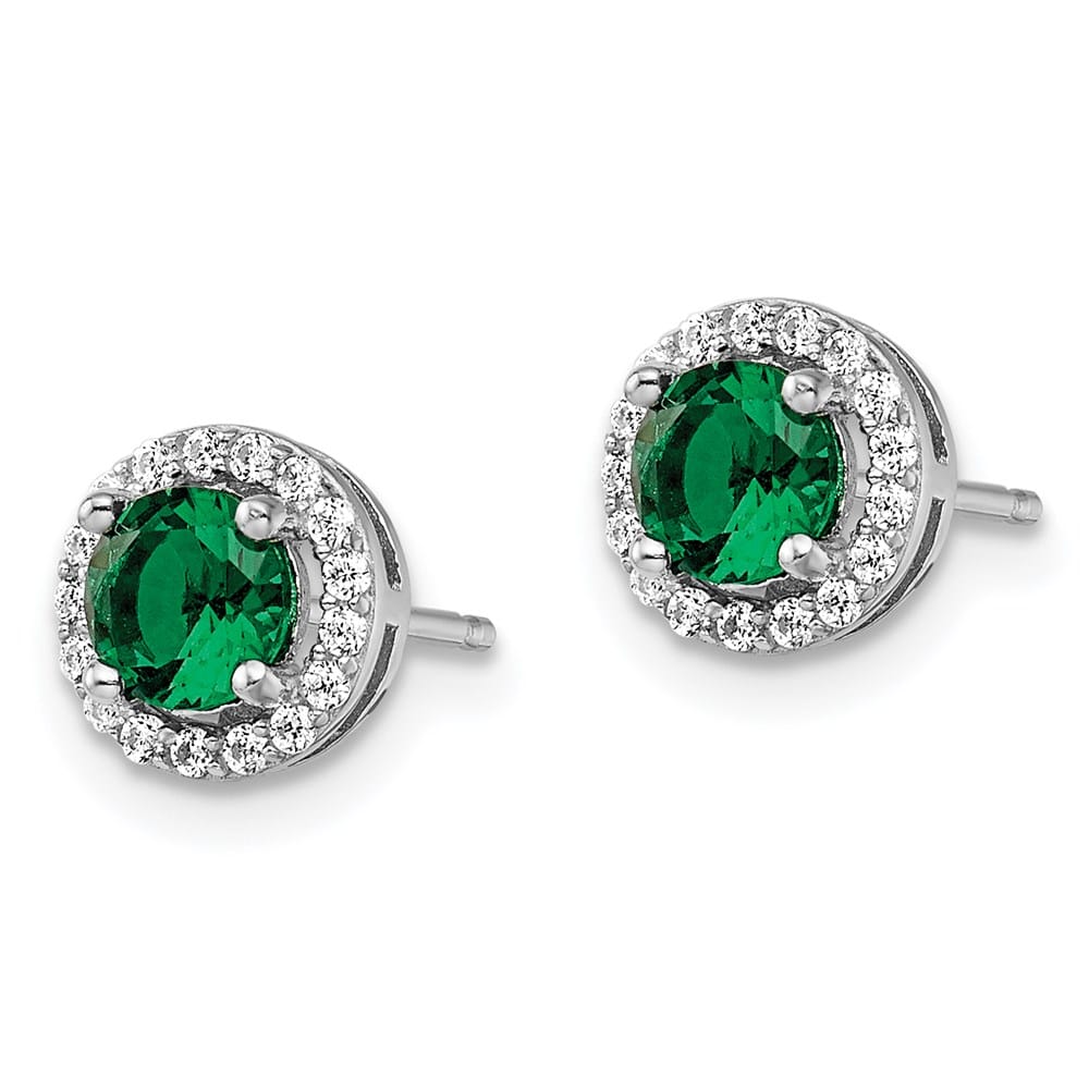 Sterling Silver Brilliant Embers 34 White and Green Halo CZ Earrings, view 2 of 5