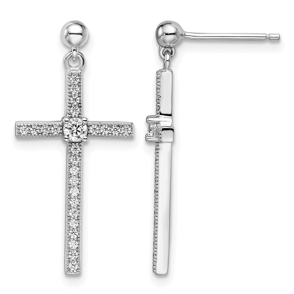 Sterling Silver Brilliant Embers 50 Pavé CZ Cross Dangle Earrings, view 1 of 5