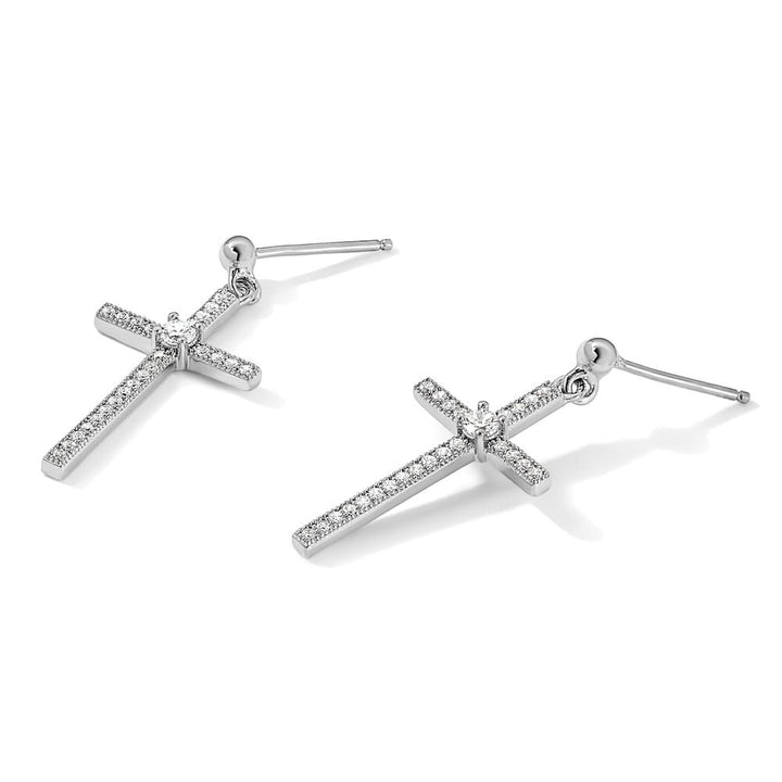 Sterling Silver Brilliant Embers 50 Pavé CZ Cross Dangle Earrings, view 5 of 5