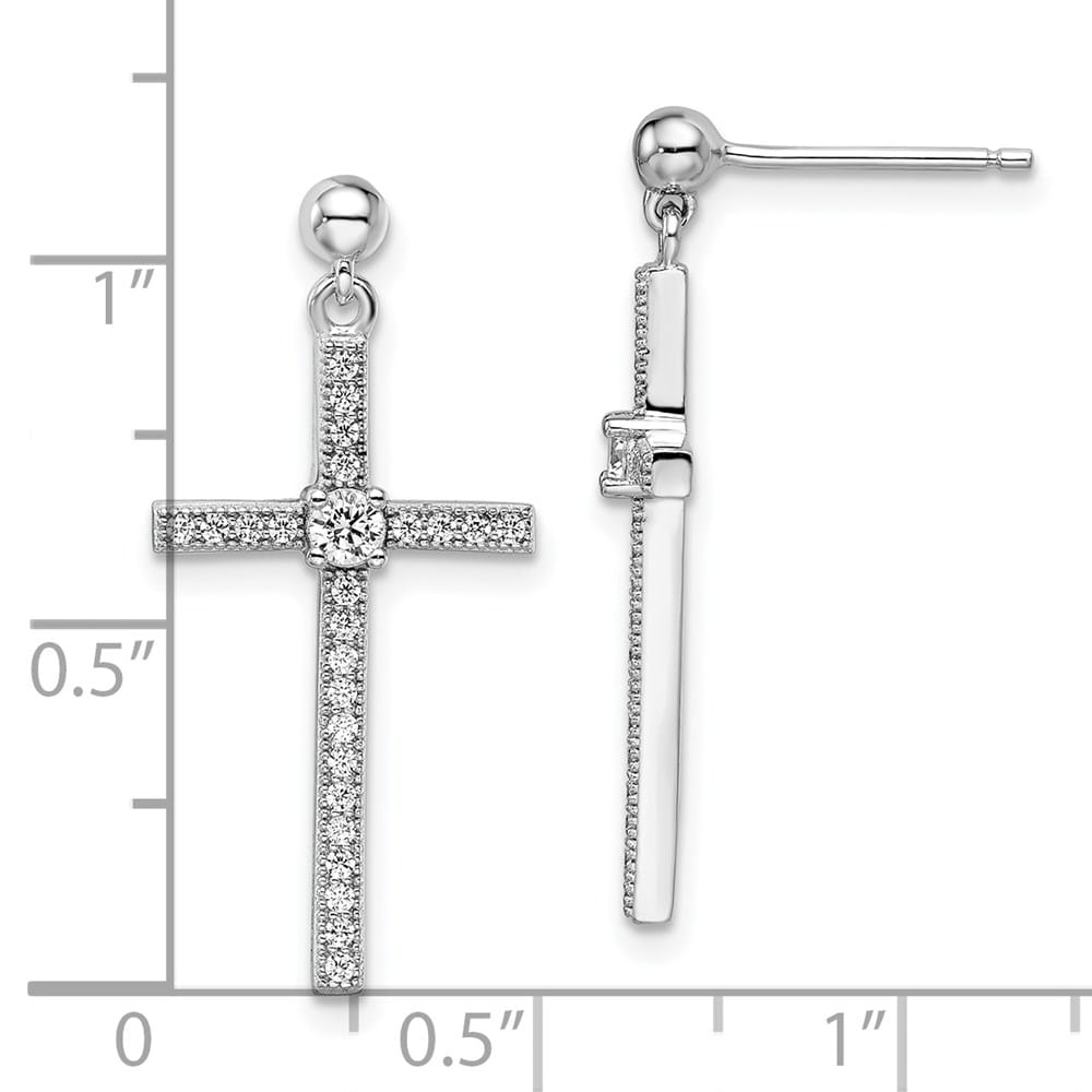 Sterling Silver Brilliant Embers 50 Pavé CZ Cross Dangle Earrings, view 4 of 5