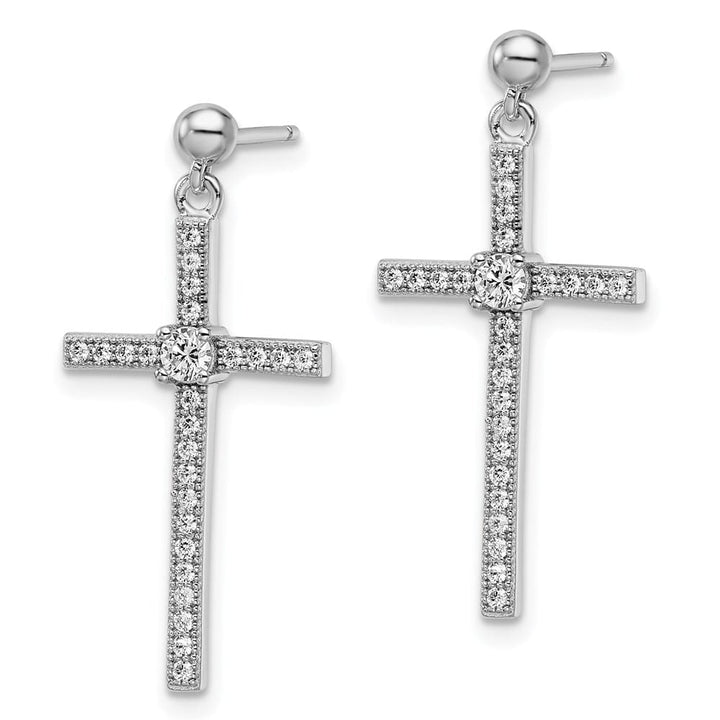 Sterling Silver Brilliant Embers 50 Pavé CZ Cross Dangle Earrings, view 2 of 5