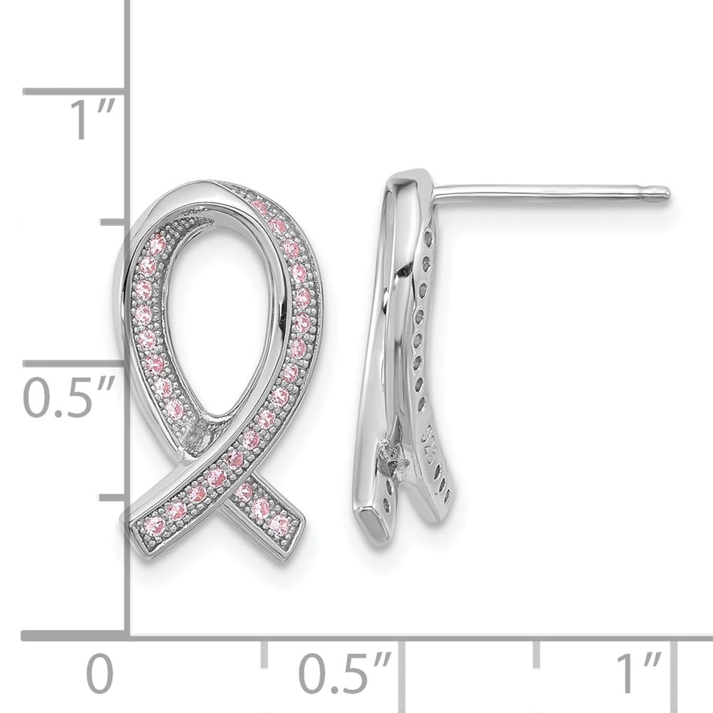Sterling Silver Brilliant Embers 52 Pink CZ Ribbon Post Earrings, view 4 of 4