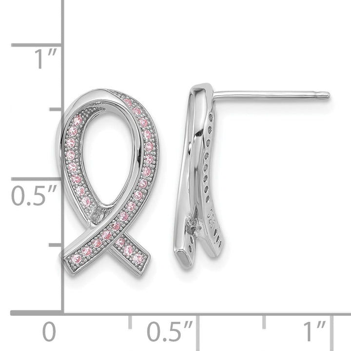 Sterling Silver Brilliant Embers 52 Pink CZ Ribbon Post Earrings, view 4 of 4