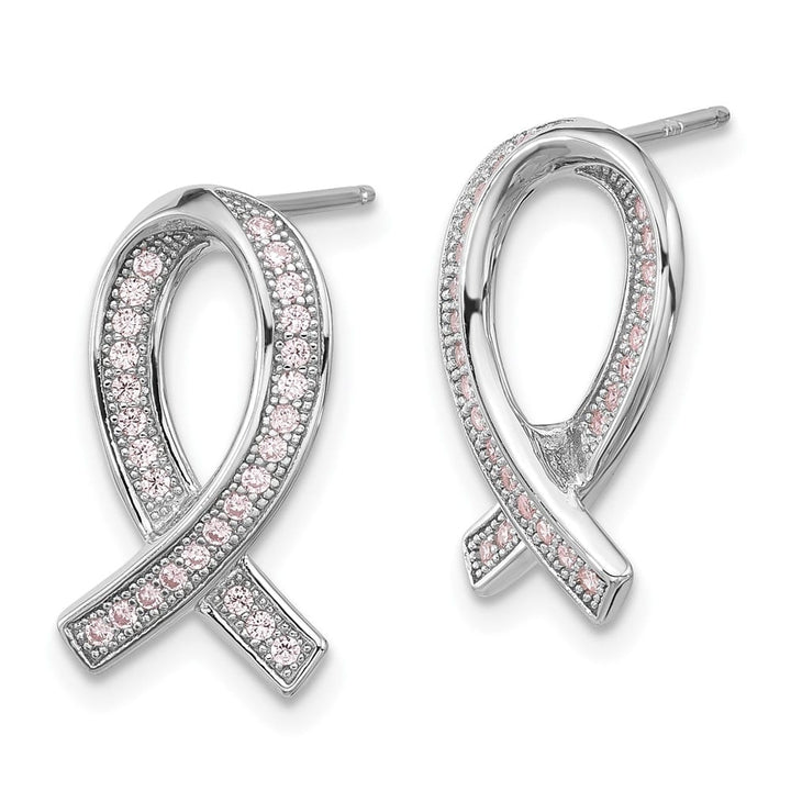 Sterling Silver Brilliant Embers 52 Pink CZ Ribbon Post Earrings, view 2 of 4