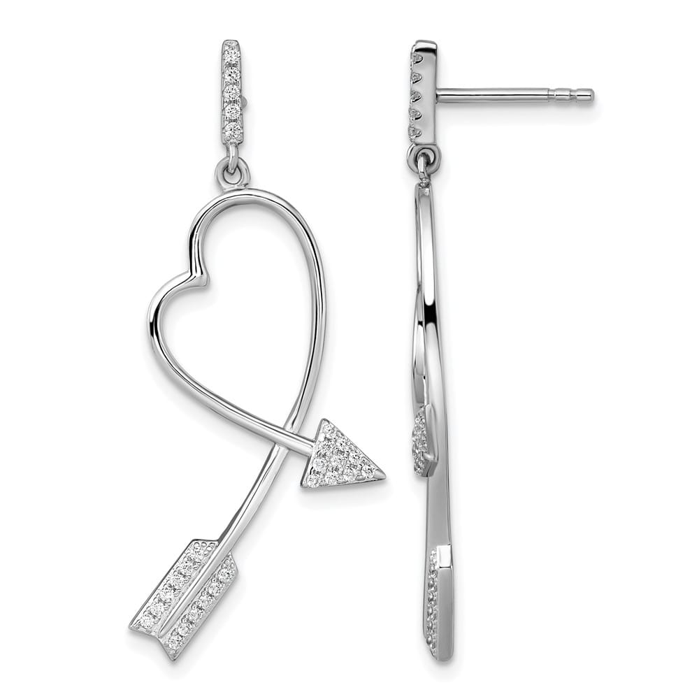 Sterling Silver Brilliant Embers 54 CZ Heart Dangle Post Earrings, view 1 of 4