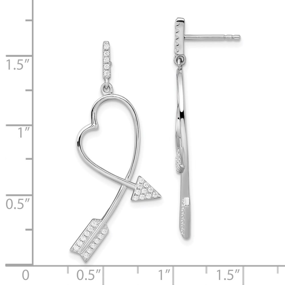 Sterling Silver Brilliant Embers 54 CZ Heart Dangle Post Earrings, view 4 of 4