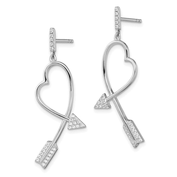 Sterling Silver Brilliant Embers 54 CZ Heart Dangle Post Earrings, view 2 of 4