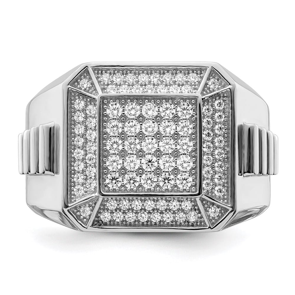 Sterling Silver Brilliant Embers 89 Stone Micro Pavé CZ Men's Ring