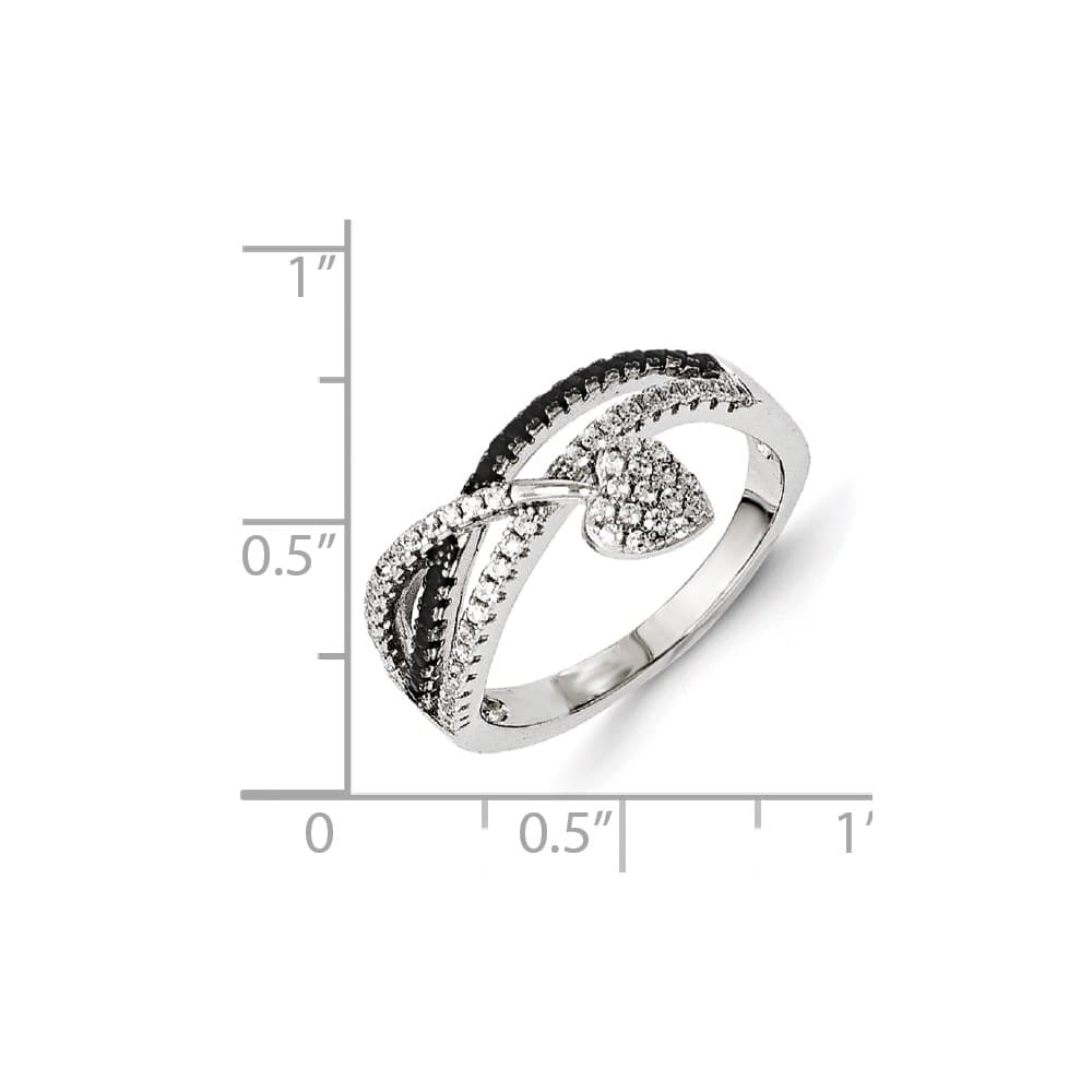Sterling Silver Brilliant Embers Black Spinel & CZ Heart Ring