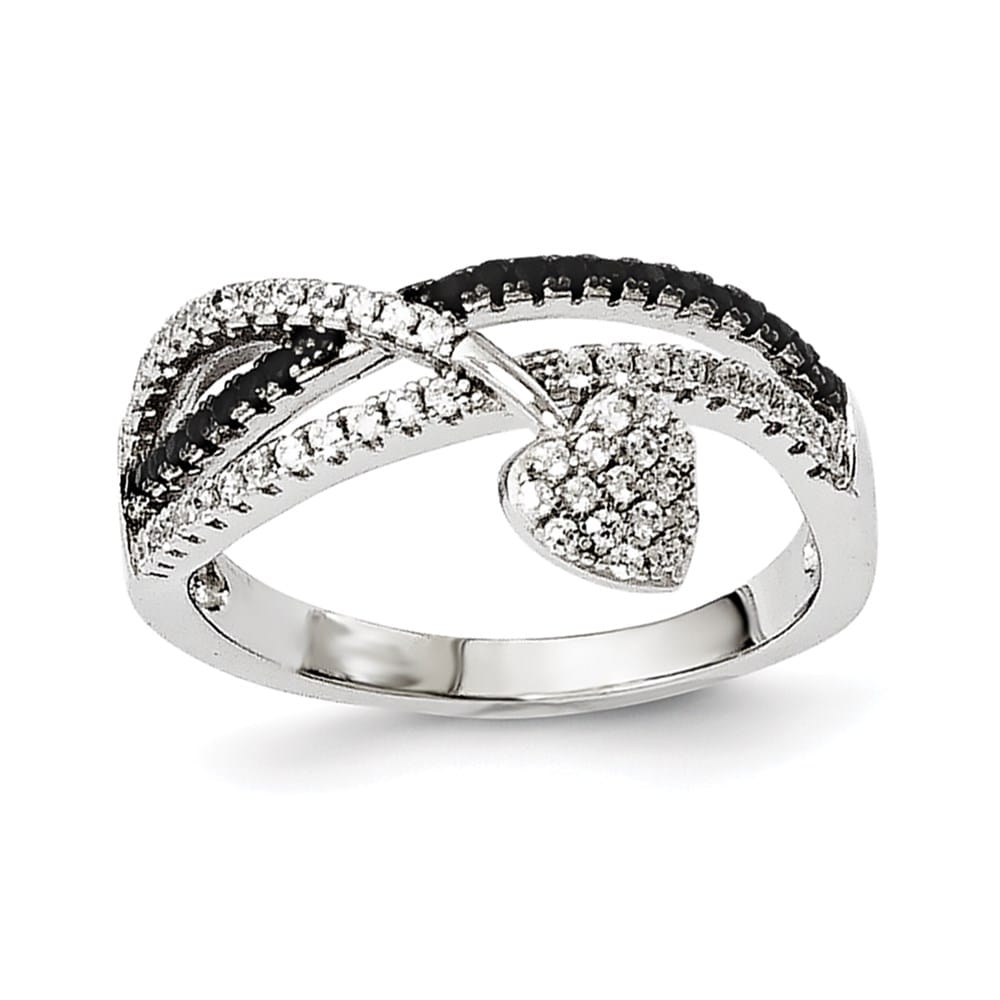Sterling Silver Brilliant Embers Black Spinel & CZ Heart Ring