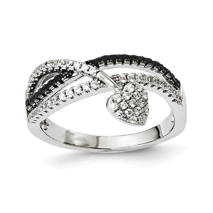 Sterling Silver Brilliant Embers Black Spinel & CZ Heart Ring