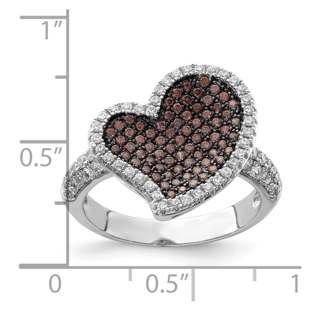 Sterling Silver Brilliant Embers Brown & Clear CZ Heart Ring