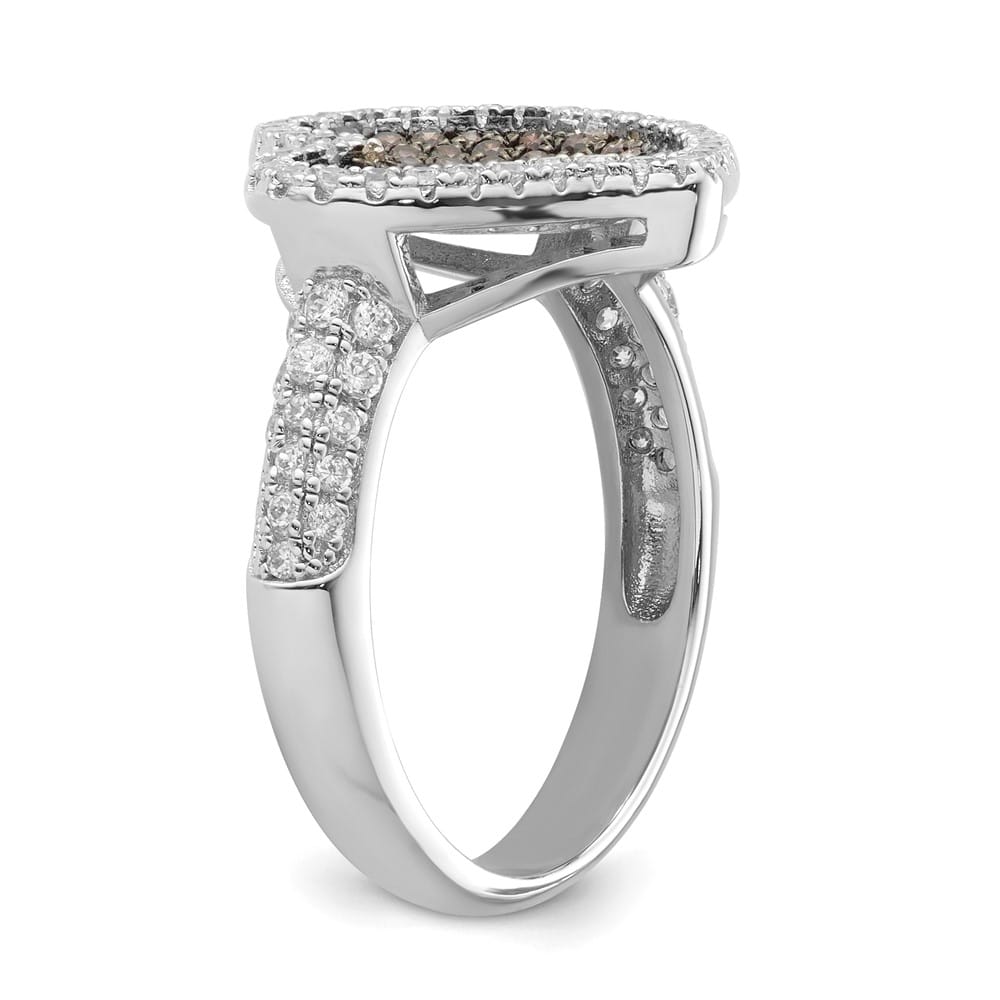 Sterling Silver Brilliant Embers Brown & Clear CZ Heart Ring