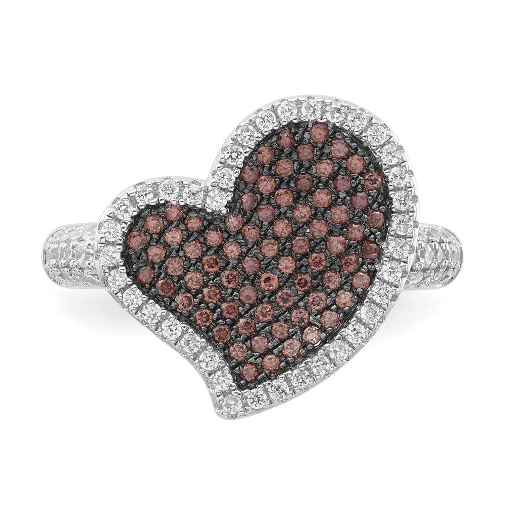Sterling Silver Brilliant Embers Brown & Clear CZ Heart Ring