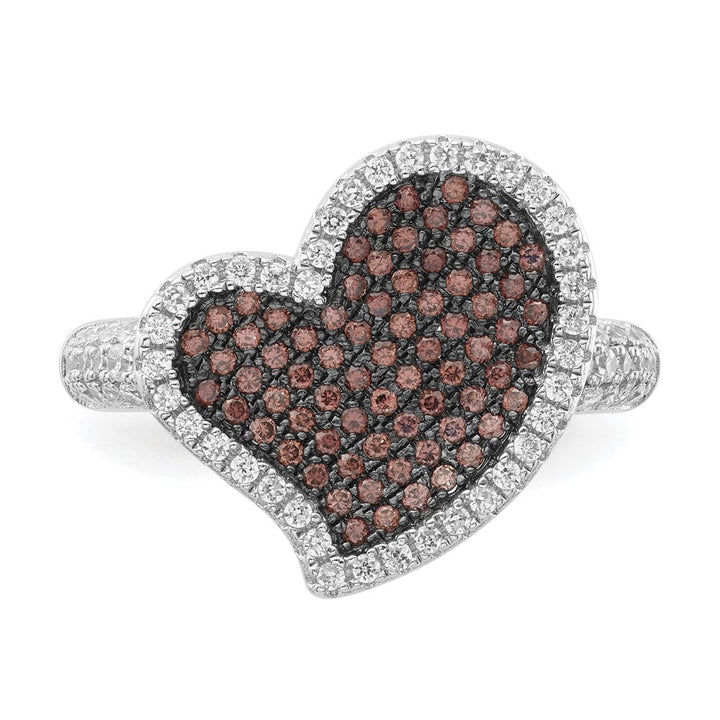 Sterling Silver Brilliant Embers Brown & Clear CZ Heart Ring