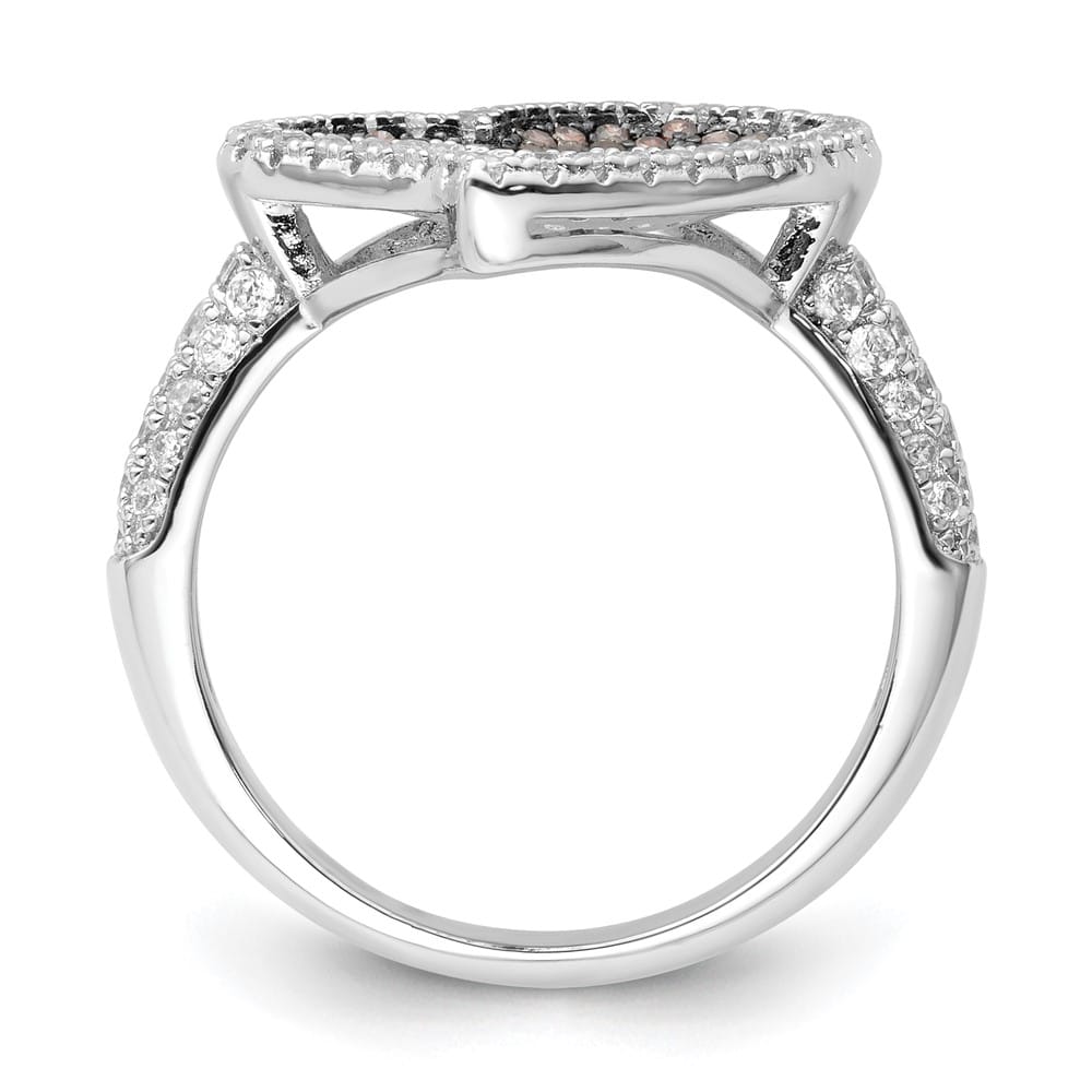 Sterling Silver Brilliant Embers Brown & Clear CZ Heart Ring