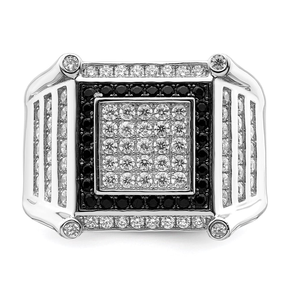 Sterling Silver Brilliant Embers CZ Black and White Men's Ring