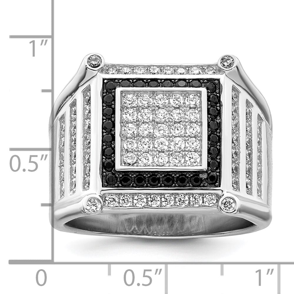 Sterling Silver Brilliant Embers CZ Black and White Men's Ring